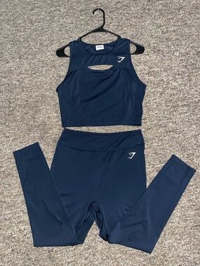 Gymshark Navy Crop Tank and High-Waist Leggings Set